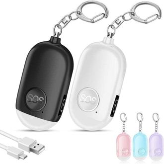 OEM Alarmas Personales Antiagresi&oacute;n Recargables De 130 Db, Paquete De 2, Con Llavero Y Linterna Led - Para Mujeres, Ni&ntilde;os Y Personas Mayores (blanco + Neg