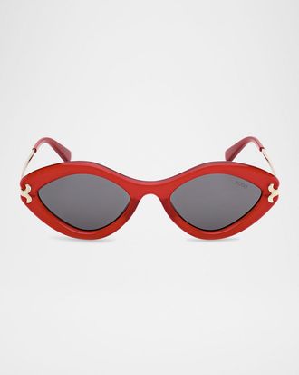 Pucci Logo Acetate & Metal Oval Sunglasses