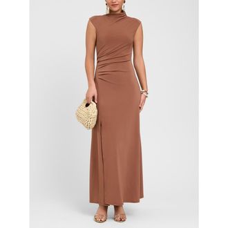 Rachel Roy Ramy Mock Neck Maxi Dress in Mocha Mousse at Nordstrom, Size Xx-Large