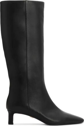 Kazar Zwarte leren hoge laarzen met instap - Dames - Laarzen met Hak - Zwart - 36 EU - Wol - Schoenen