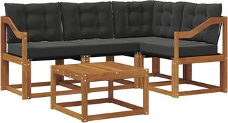 vidaXL Conjunto De Sof&aacute;s De Exterior 5 Uds. Natural Y Negro Vidaxl