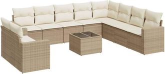 vidaXL Set De Sof&aacute;s De Jard&iacute;n 11pzas Con Cojines Rat&aacute;n Sint&eacute;tico Beige Vidaxl