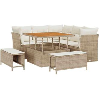 vidaXL Vidaxl - Conjunto De Sof&aacute; De Jard&iacute;n Con Coj&iacute;n 8 Pcs Beige Y Crema