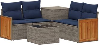 vidaXL Juego De Sof&aacute; 6 Uds. Gris Y Azul Marino Rat&aacute;n Sint&eacute;tico Y Acero Vidaxl