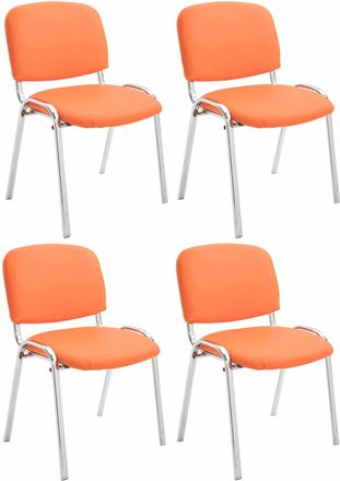 Clp Set De 4 Sillas Ken Cromadas En Polipiel Naranja