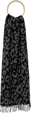 Sportalm Sjaal met Luipaardprint en Franjes - Dames - Wintersjaals - Zwart - ONE Size - Wol - Accessoires