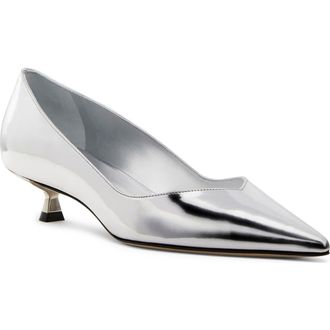 Stuart Weitzman Eva Kitten Heel Pointed Toe Pump in Silver at Nordstrom Rack, Size 6.5