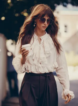 Icone Womens Ruffled textured chiffon cropped blouse