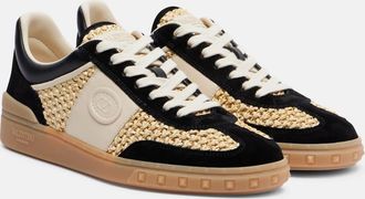 Valentino Garavani VLogo leather-trimmed raffia sneakers