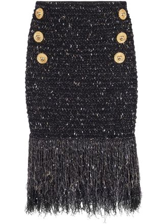 Balmain 6-Button fringed tweed skirt - Black
