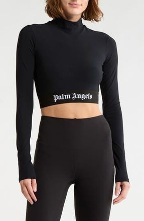Palm Angels Mock Neck Long Sleeve Graphic T-Shirt in Black White at Nordstrom Rack, Size Xx-Small