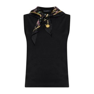 Dolce & Gabbana Sleeveless Tops, female, Black, Size: 2XS Jersey T-shirt with Scarf