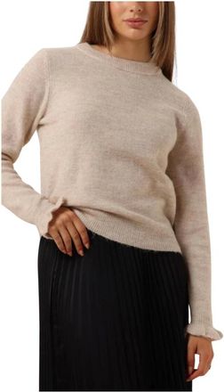 Selected Truien & Vesten, Dames, Beige, L, Wol, Gebreide Trui met Volantmouwen