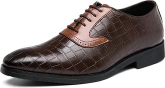 Generic Dress Formal Shoes for Men Lace Up Round Toe Crocodile Embossed Shoes Non Slip Resistant Anti-Slip Rubber Sole Low Top Party(Brown,10.5 UK)