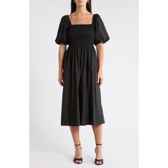 Sugarlips Sonia Bubble Sleeve Smocked Midi Dress in Black at Nordstrom, Size X-Small