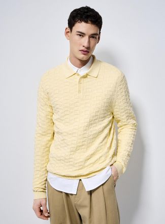 Le 31 Mens Textured geo knit Polo Shirt