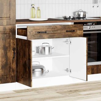 Berkfield Home Kitchen Base Cabinet Kalmar Smoked Oak Engineered Wood in Brown