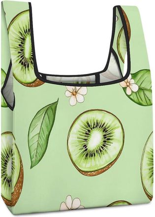 Generic Kiwi Fruit And Flowers Reusable Shopping Bags Lightweight Foldable Grocery Bag Polyester Washable Tote Bag