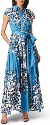 Aidan Mattox Print Tie Waist Gown in Blue Multi at Nordstrom, Size 12