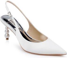 Badgley Mischka Beatrix Slingback Pointed Toe Pump in Wht Crep at Nordstrom Rack, Size 6.5
