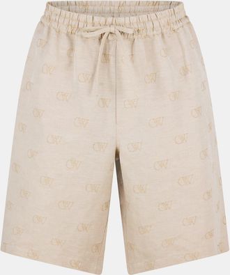 Off-white Mens Off White Linen Regular Fit Bermuda Shorts in Cream - Size X-Small