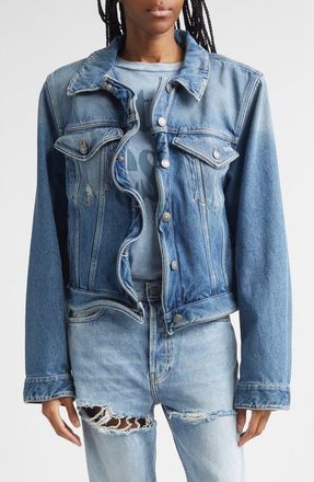 Acne Studios Wavy Distressed Denim Jacket in Mid Blue at Nordstrom, Size 8 Us
