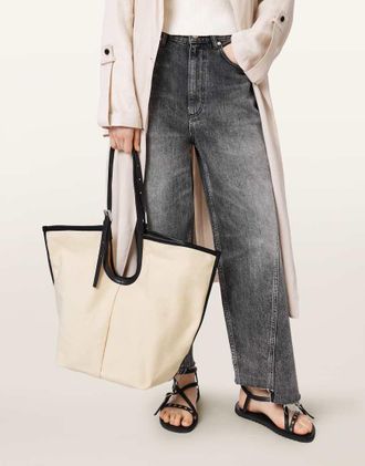 AllSaints Ara - Maxi borsa in tela bianco sporco