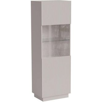 Dmora Vetrina Vado, Vetrinetta da soggiorno con anta e dettaglio in vetro, Finitura con effetto cannettato, 60x40 h178 cm, Bianco