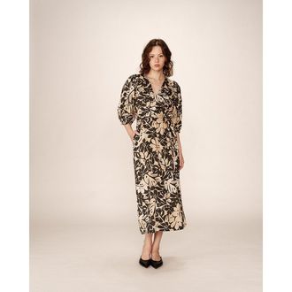 Grace & Mila Lange jurk met 3/4 mouwen, tropische print, PIERINO