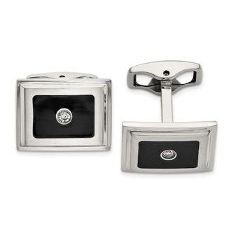Diamond2Deal Stainless Steel Brushed Black Enameled Center.06 Ct Diamond Cuff Links