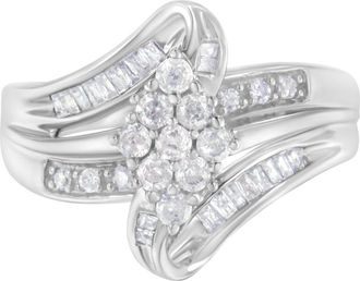 House of Brilliance 10K White Gold 1/2 cttw Diamond Bypass Cluster Ring at Nordstrom, Size 8