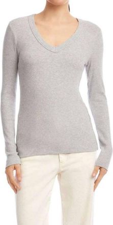 Karen Kane Long Sleeve Ribbed V-Neck Top - Petite In Heather Gray
