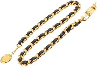 Chanel Pre-owned Belts, female, Multicolor, Size: ONE SIZE Pre-owned Leather Woven Gold-Tone Chain Belt
