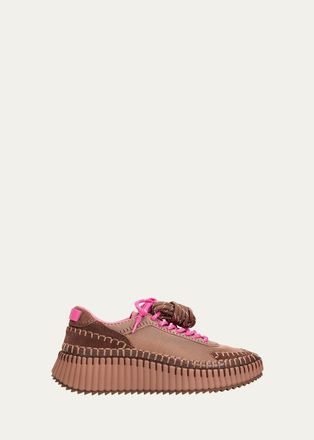 Chlo&eacute; Nama Mesh and Suede Low-Top Sneakers