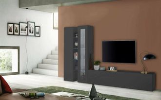 Dmora Dmora - Pared Equipada Dcau, Conjunto De Sal&oacute;n Mueble De Tv Con 3 Puertas, Mueble De Sal&oacute;n Polivalente Con Vitrina Y Luz Led, 100% Made In Italy, Cm 2