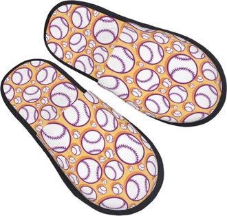 Generic Fluffy Slippers Cute Baseball Yellow Cool Breathable Camping Slippers Reusable Anti-Slide Slipper For Hotel Ladies Women L