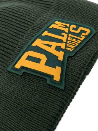 Palm Angels Mens Pa League Logo Beanie Green Accessories > Beanies & Hats
