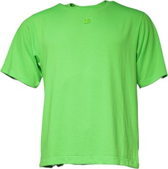 Dolce & Gabbana Mens Green Logo Round Neck Short Sleeves T-Shirt Polyester