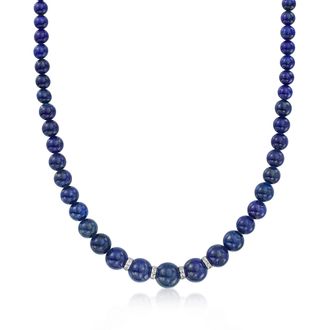 Ross-Simons Lapis Bead Necklace With. Diamonds in Sterling Silver