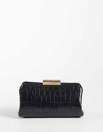 Valentino Pochette a tracolla nera con stampa effetto coccodrillo-Nero