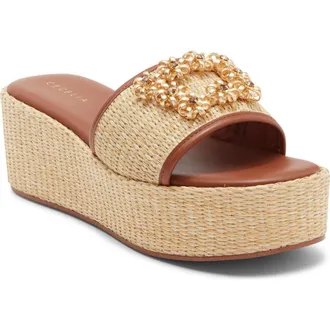 Cecelia New York Generous Platform Wedge Sandal in Natural at Nordstrom, Size 7.5