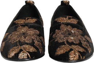 Dolce & Gabbana Mens Black Floral Jacquard Dress Loafers Shoes Nylon Polyester Silk