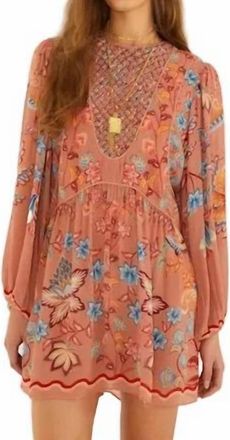 Farm Rio Boho Enchance Lace Long Sleeve Dress In Mocha