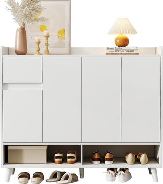 STILVORA Mueble Zapatero Con 4 Puertas Y 1 Caj&oacute;n, Estante Ajustable, Para Entrada O Sal&oacute;n, En Tablero De Part&iacute;culas, 120&times;35&times;99 Cm, Blanco