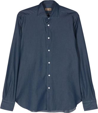 Barba classic-collar chambray shirt - Blue