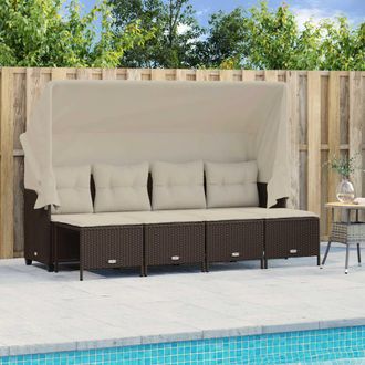 vidaXL Set Comedor De Jard&iacute;n 5 Piezas Y Cojines Rat&aacute;n Sint&eacute;tico Marr&oacute;n Vidaxl