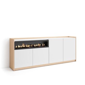 Skraut Home Aparador efecto madera blanco roble 210x37x80cm chimenea efecto fuego