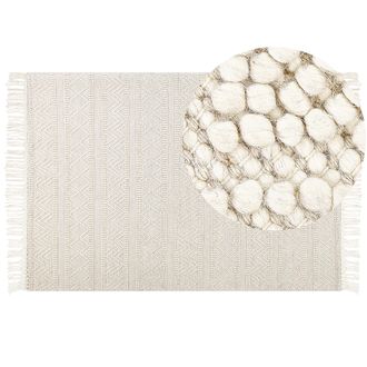 Beliani Beliani - Alfombra De Lana Beige 160 X 230 Cm Hecho A Mano Borlas Sala De Estar Pertek