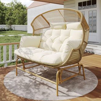 Direct Wicker Garden Rocking Chair Porch Chair, Outdoor Egg Chair for Two in Beige | Size: 2 Person