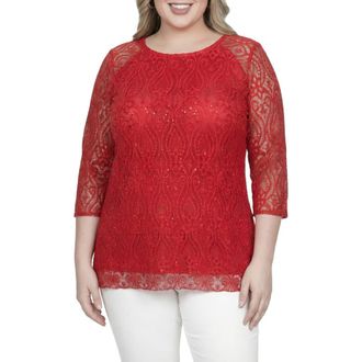 Standards & Practices Sequin Lace Tunic Top in Red at Nordstrom, Size 1X